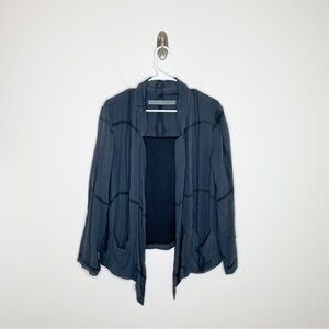 Raquel Allegra Silk Open Front Blazer Jacket Gray Grid Size 2